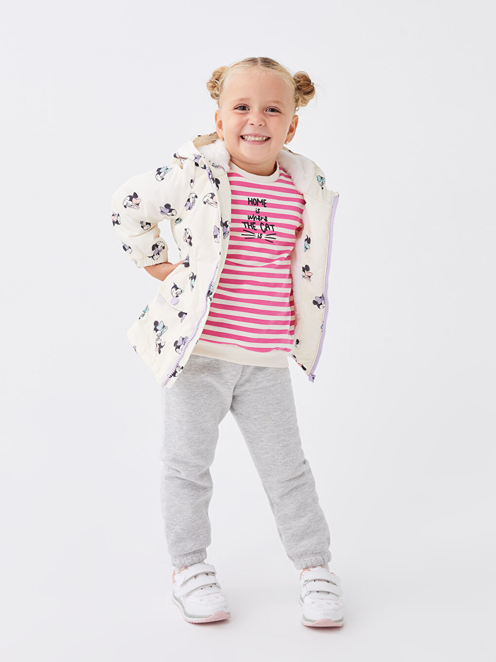 Hooded Long Sleeve Minnie Mouse Printed Baby Girl Coat-2