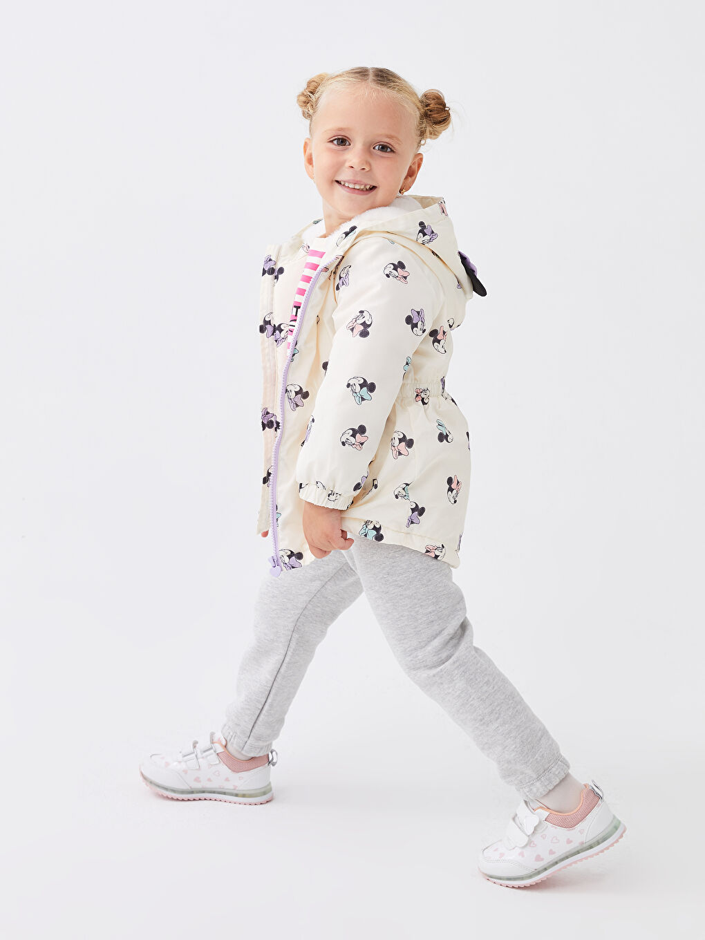 Hooded Long Sleeve Minnie Mouse Printed Baby Girl Coat-3