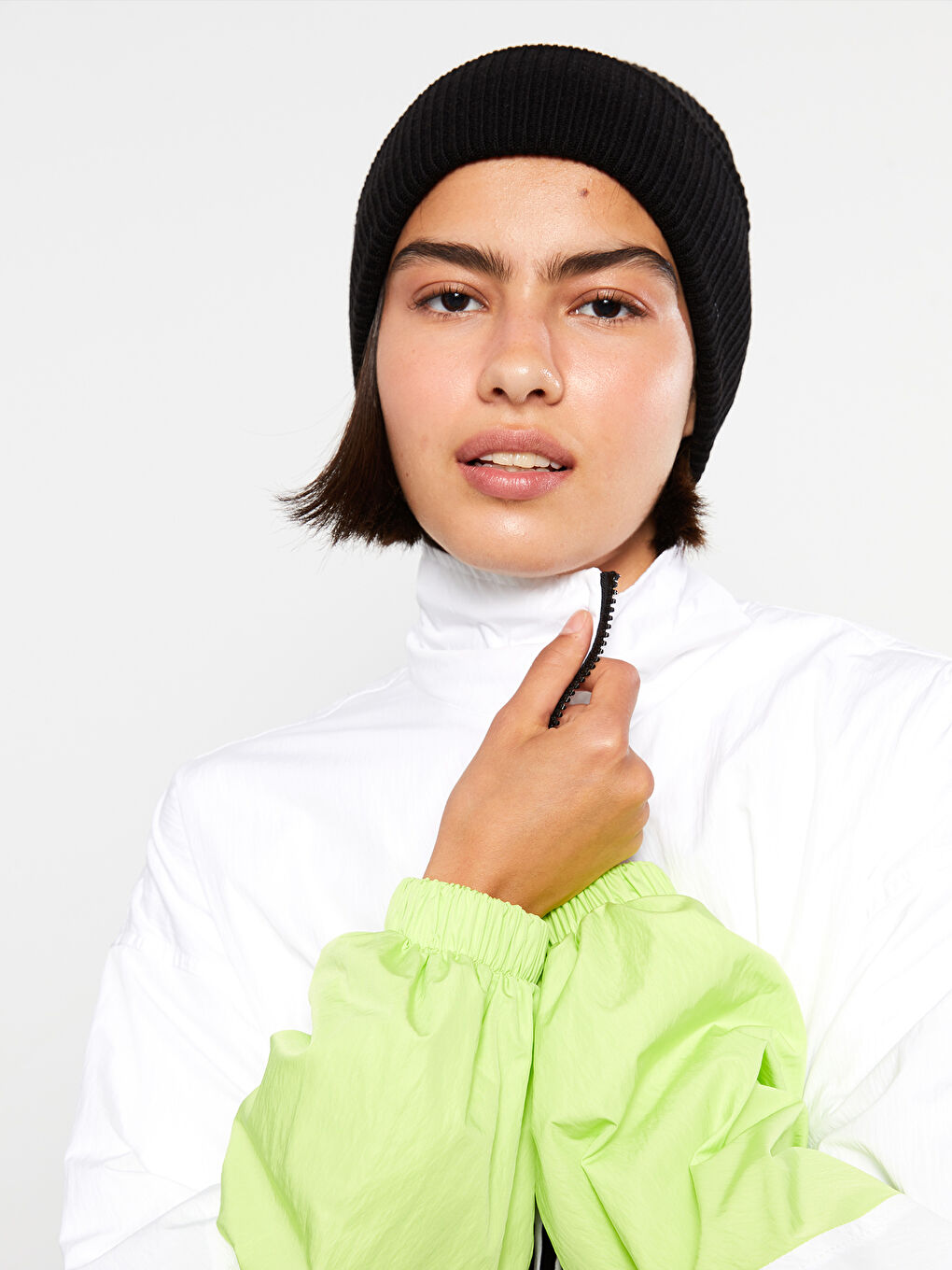 Turtle Neck Long Sleeve Women's Raincoat with Color Block -W20691Z8-J5E