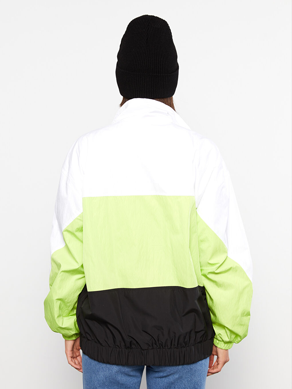 Turtle Neck Long Sleeve Women's Raincoat with Color Block -W20691Z8-J5E