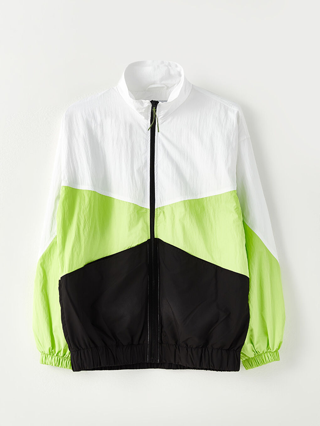 Turtle Neck Long Sleeve Women's Raincoat with Color Block -W20691Z8-J5E