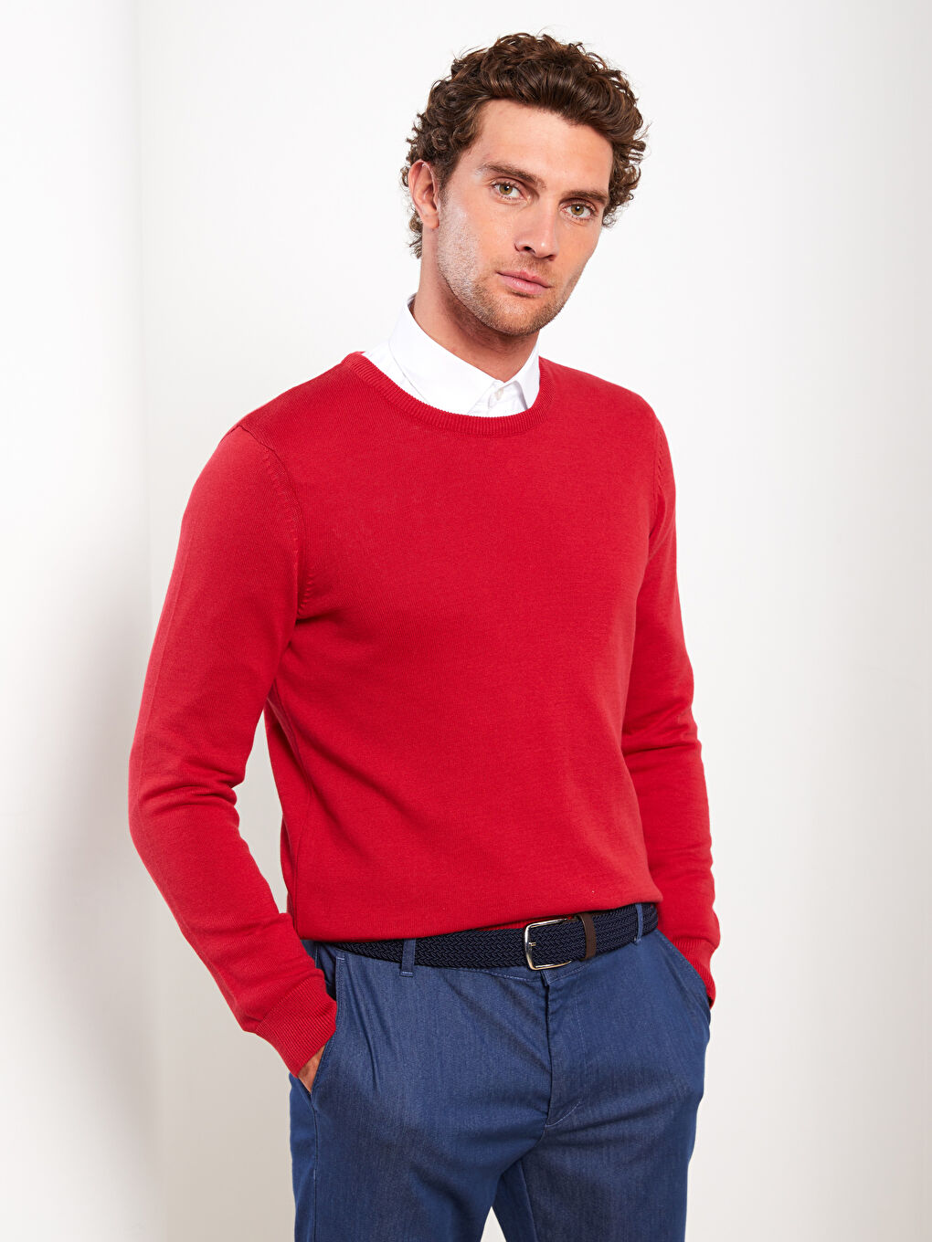 Kırmızı Bisiklet Yaka Erkek Triko Kazak