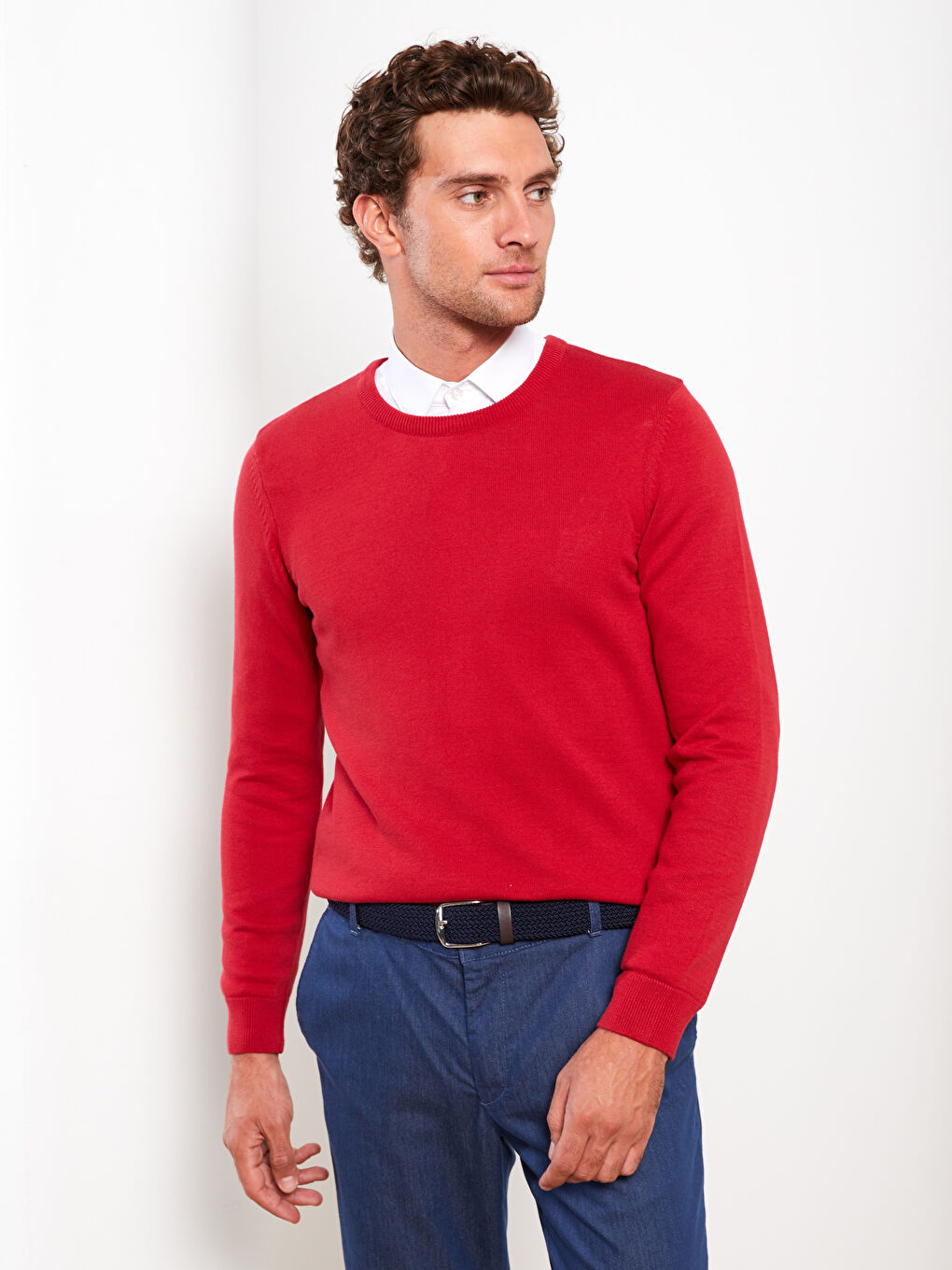 Kırmızı Bisiklet Yaka Erkek Triko Kazak-2