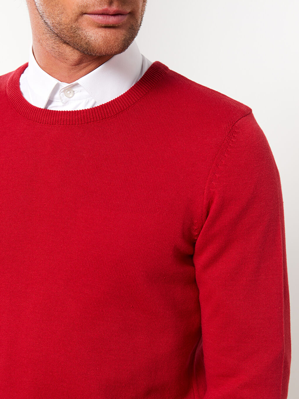 Kırmızı Bisiklet Yaka Erkek Triko Kazak-3