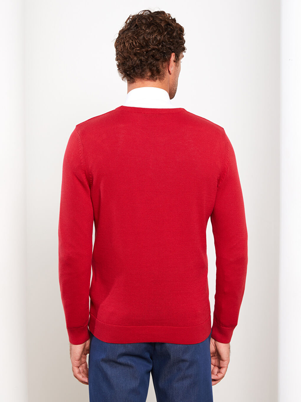 Kırmızı Bisiklet Yaka Erkek Triko Kazak-4