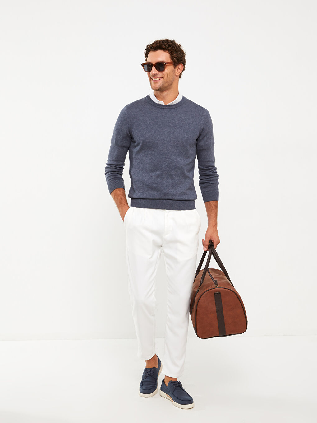 İndigo Bisiklet Yaka Erkek Triko Kazak