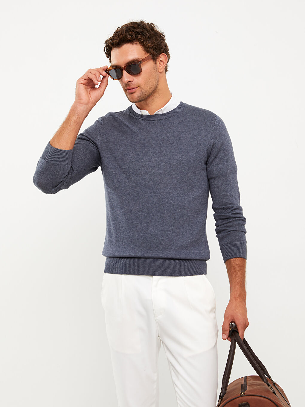 İndigo Bisiklet Yaka Erkek Triko Kazak-1