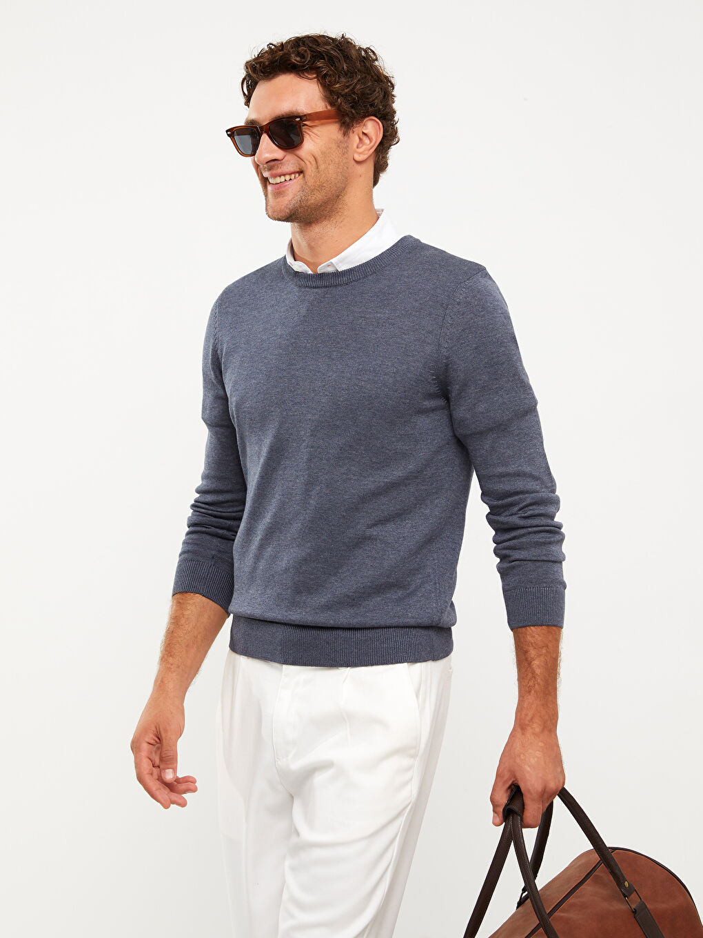 İndigo Bisiklet Yaka Erkek Triko Kazak-2