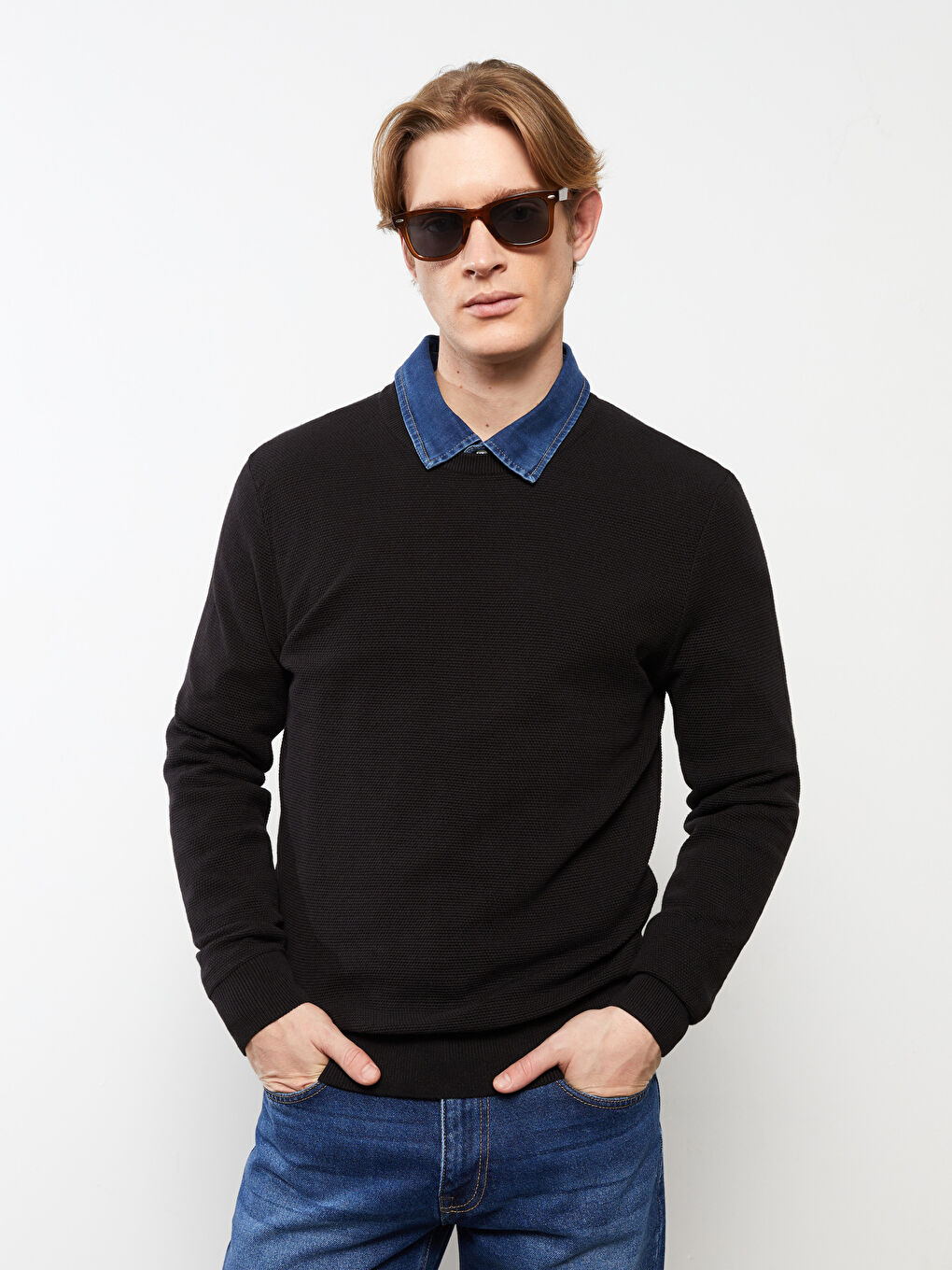 Crew Neck Long Sleeve Men's Tricot Sweater