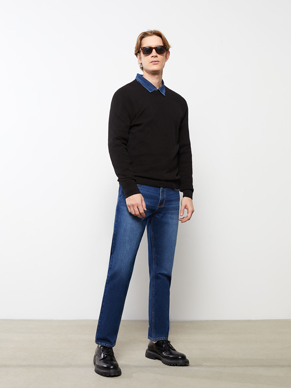 Crew Neck Long Sleeve Men's Tricot Sweater-2
