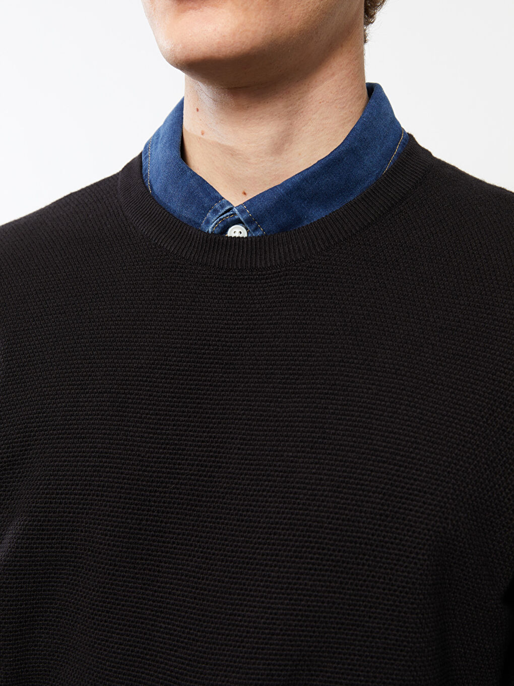 Crew Neck Long Sleeve Men's Tricot Sweater-3