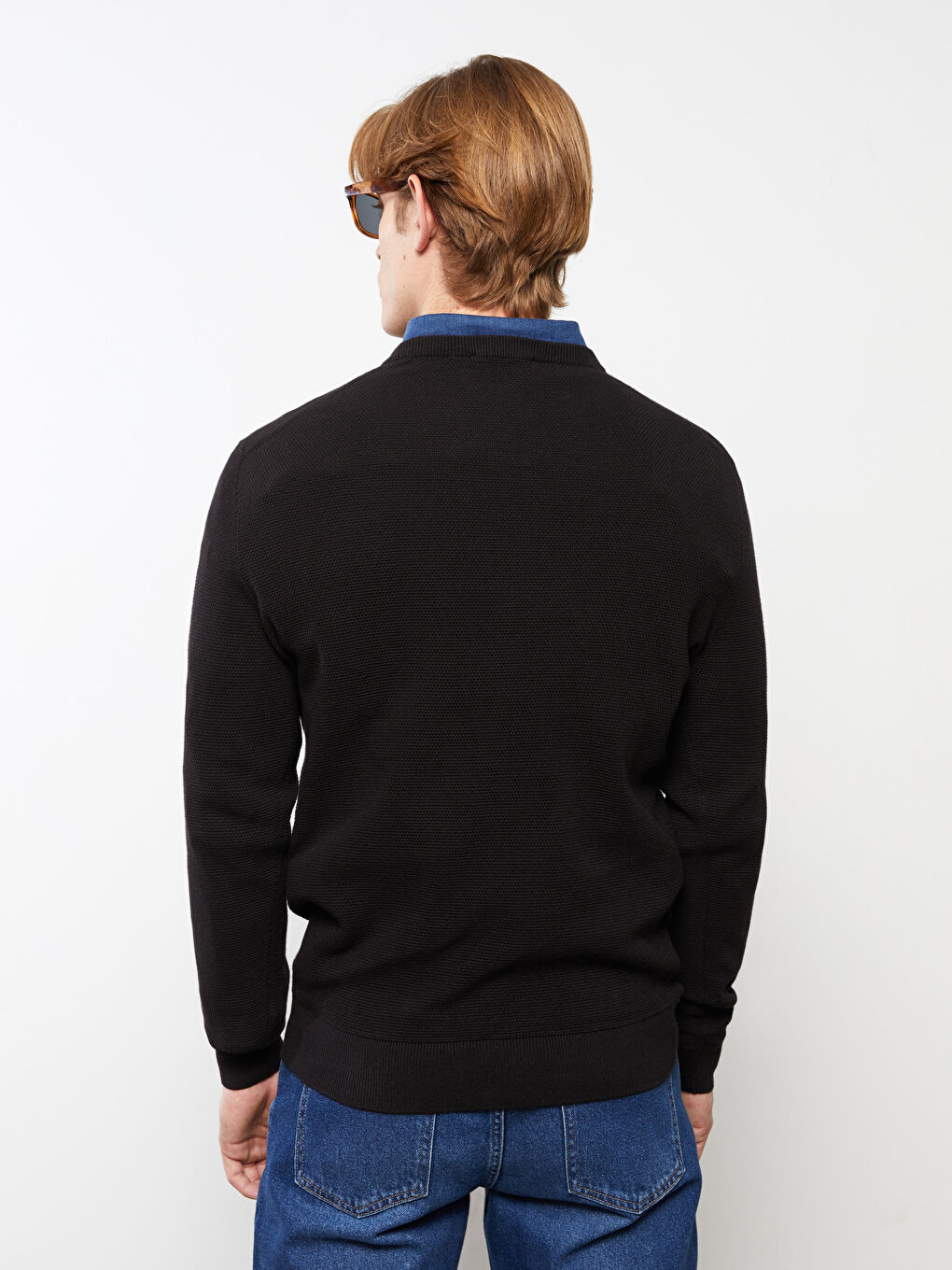 Crew Neck Long Sleeve Men's Tricot Sweater-4