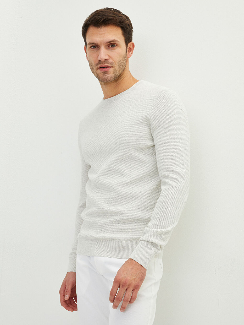 Crew Neck Long Sleeve Men's Tricot Sweater