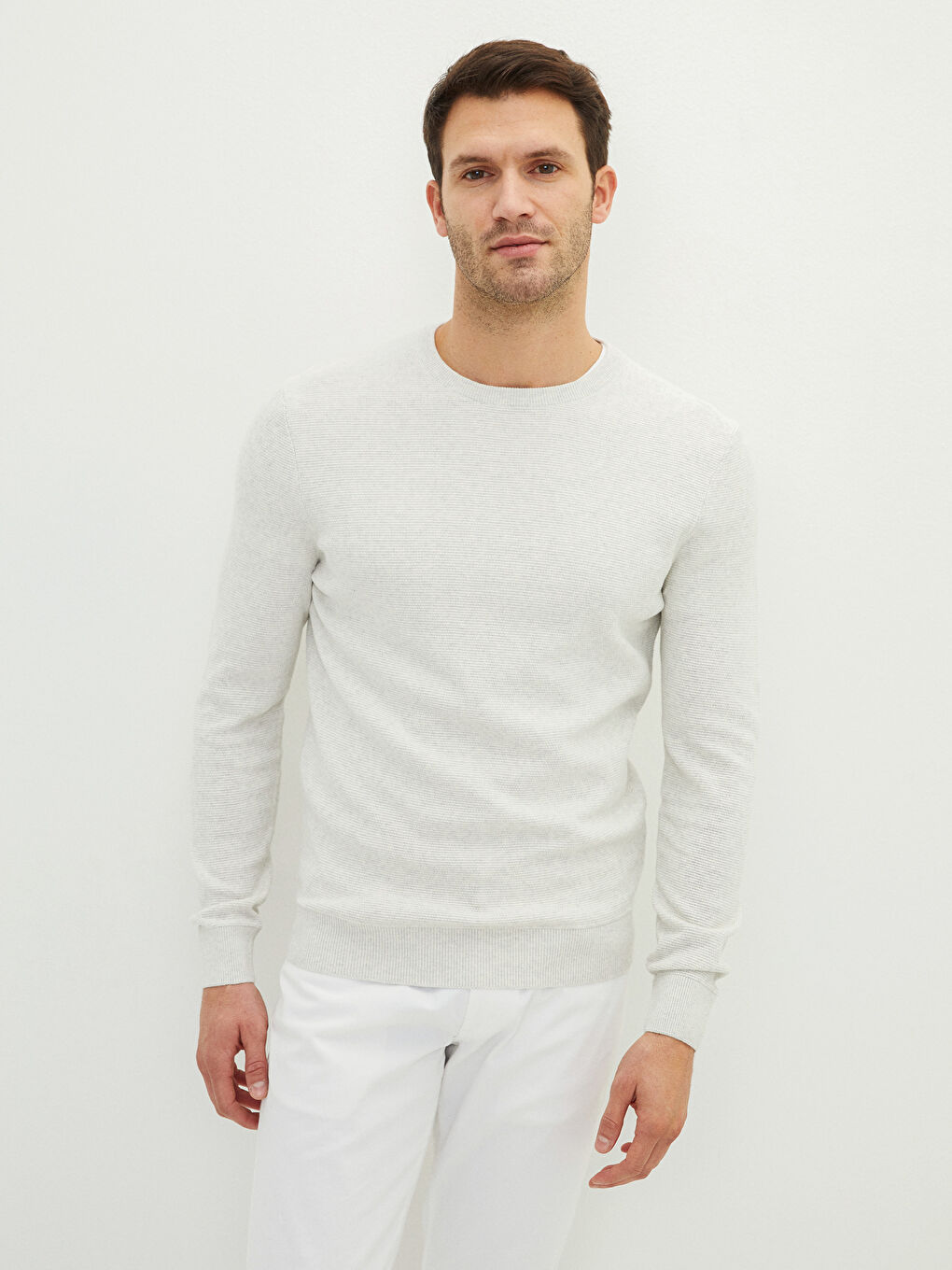 Crew Neck Long Sleeve Men's Tricot Sweater-1