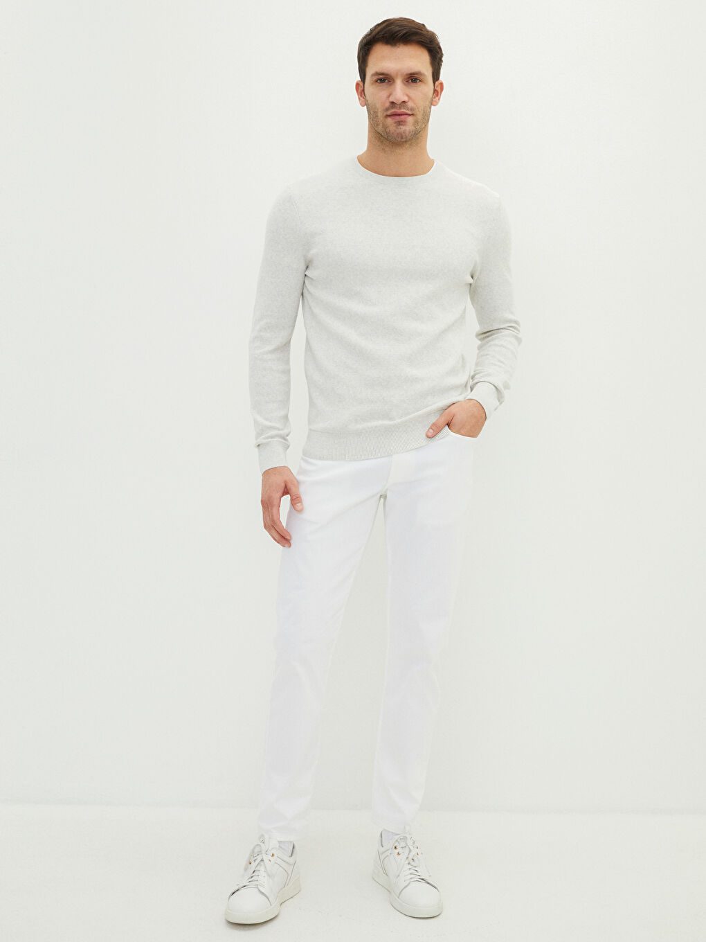 Crew Neck Long Sleeve Men's Tricot Sweater-2