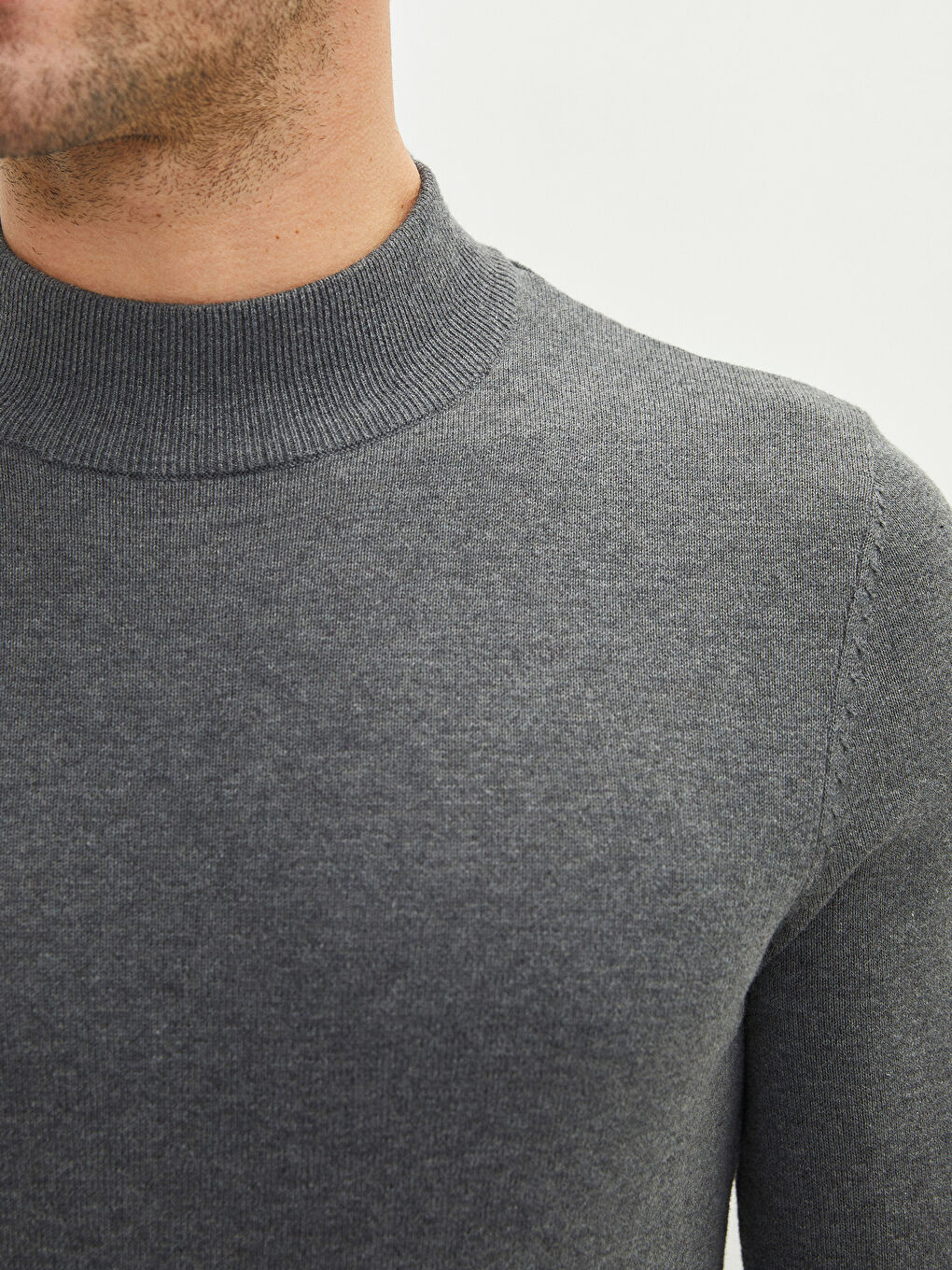 Gri Balıkçı Yaka Uzun Kollu Erkek Triko Kazak-3