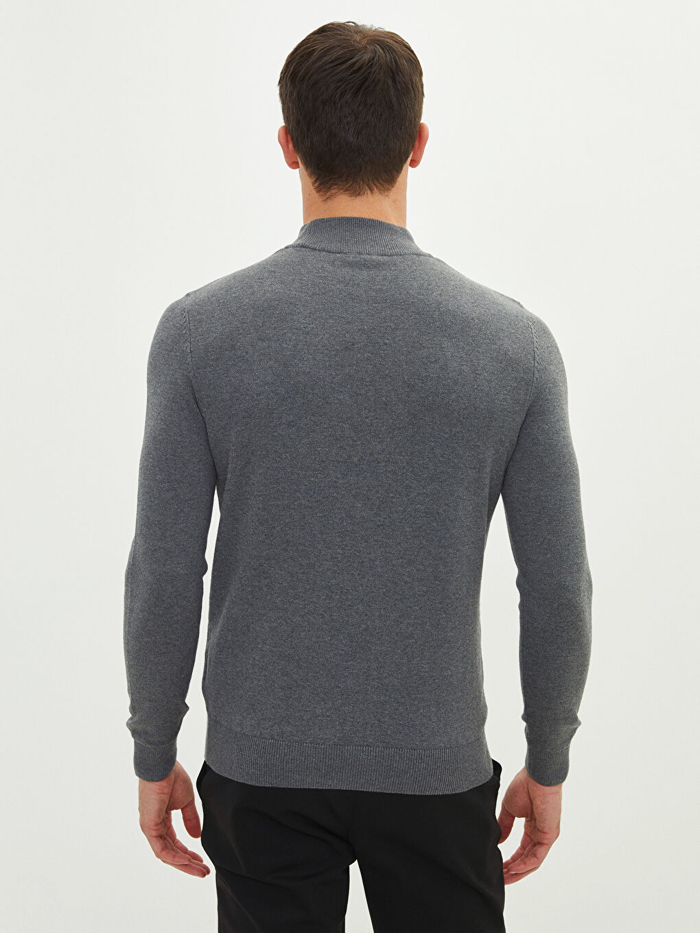 Gri Balıkçı Yaka Uzun Kollu Erkek Triko Kazak-4