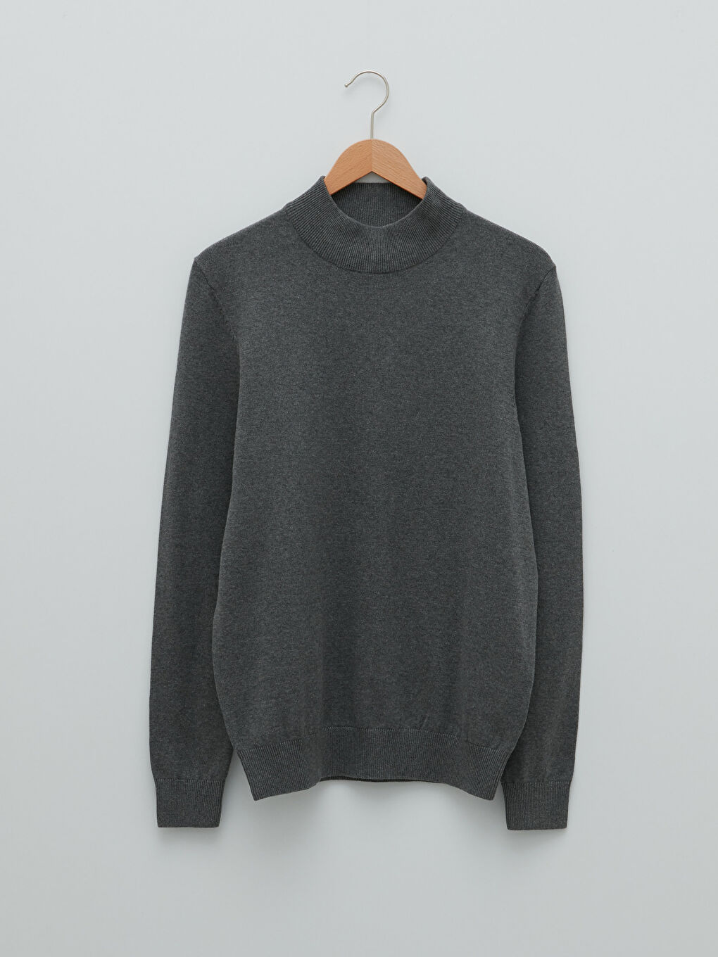 Gri Balıkçı Yaka Uzun Kollu Erkek Triko Kazak-5