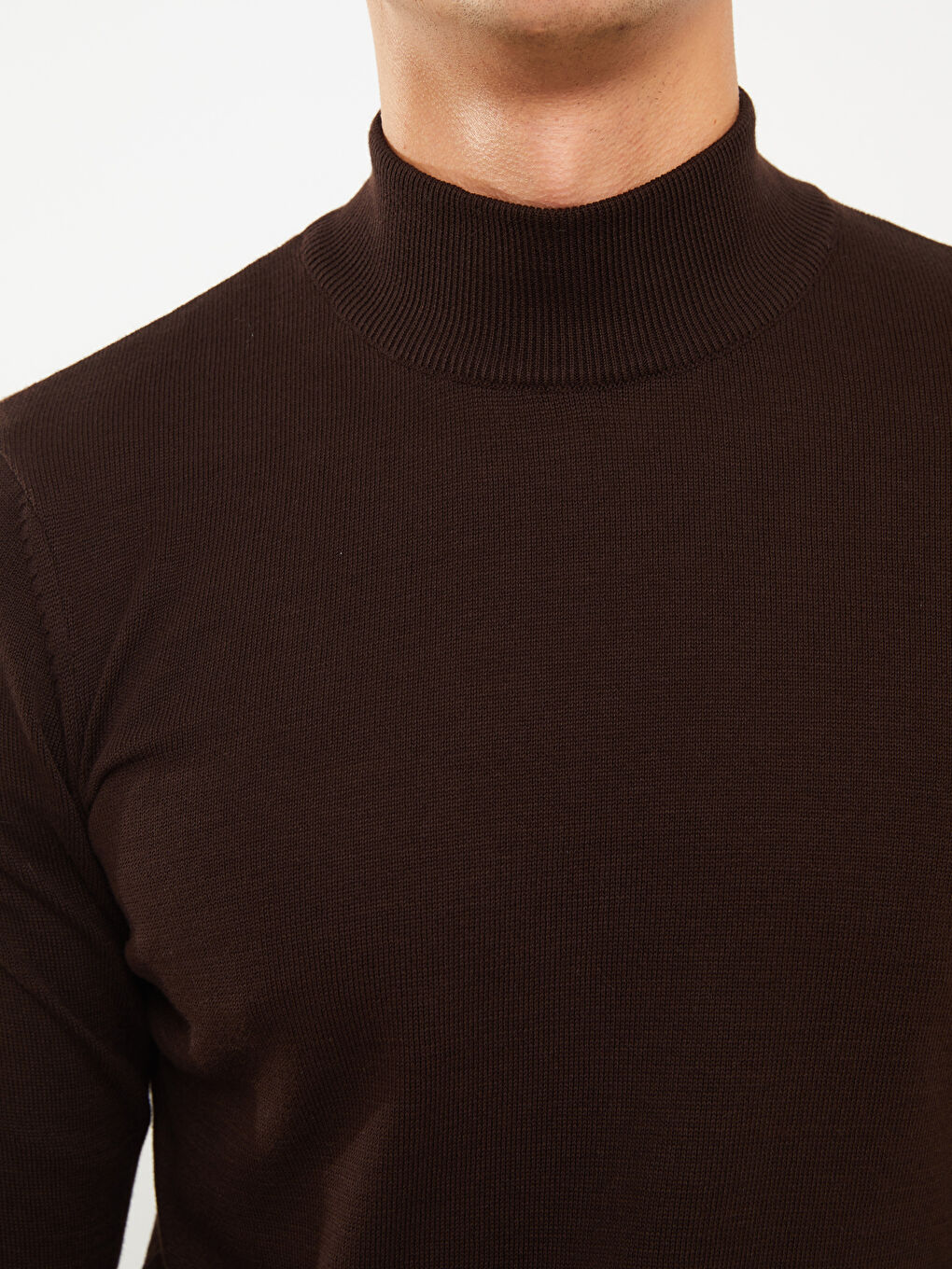 Kahverengi Balıkçı Yaka Uzun Kollu Erkek Triko Kazak-3