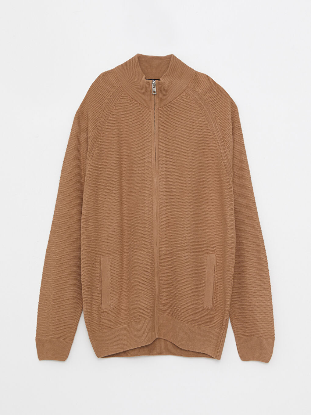 Kahverengi Standart Kalıp Dik Yaka Erkek Triko Hırka-4