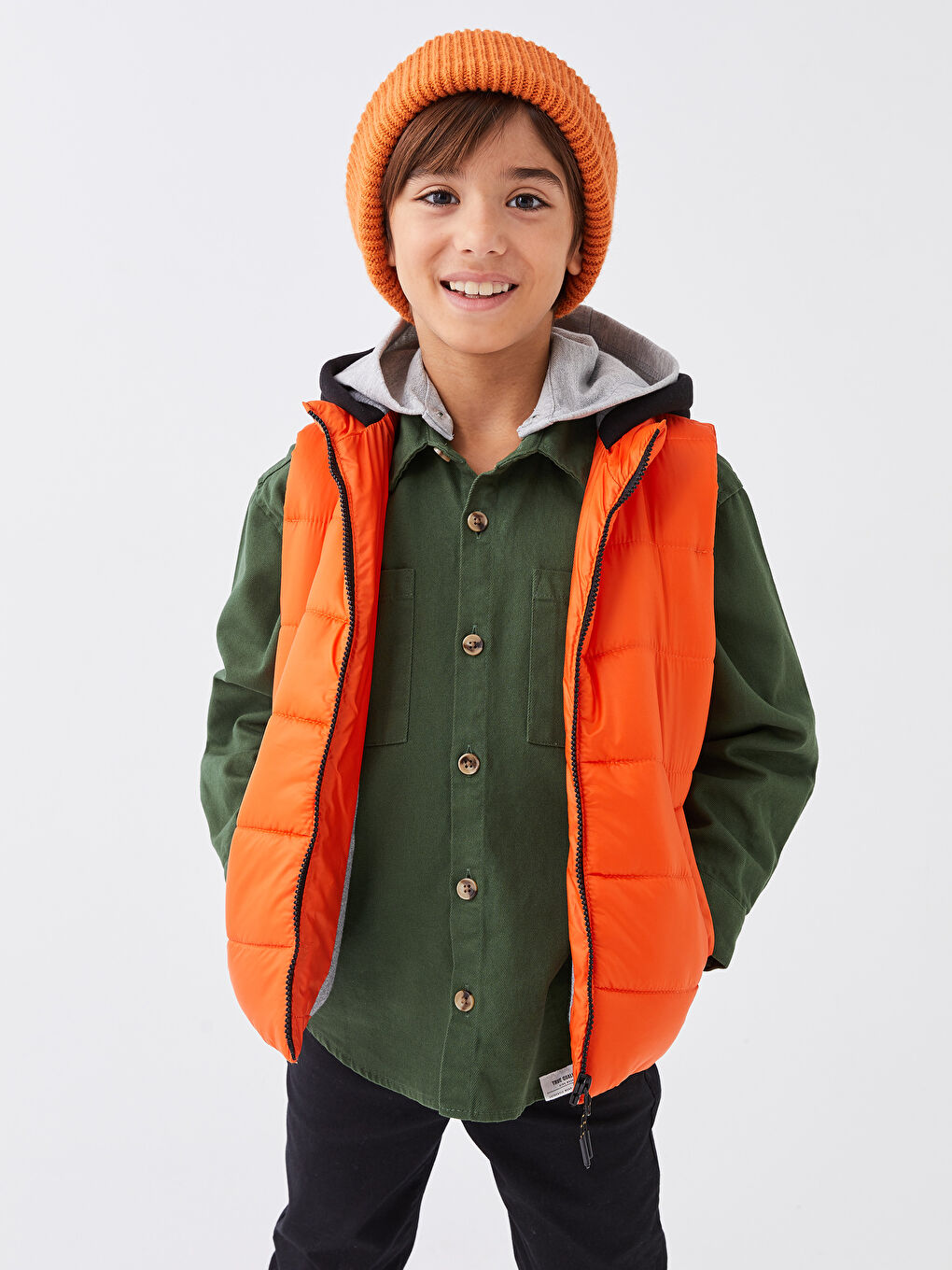 Turuncu Kapüşonlu Baskılı Erkek Çocuk Şişme Yelek-2