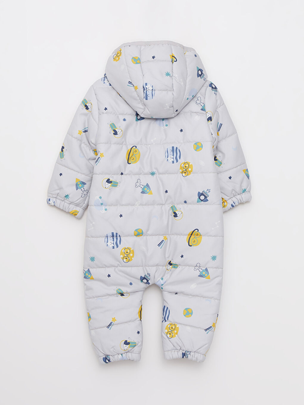 Gri Kapüşonlu Uzun Kollu Baskılı Erkek Bebek Astronot Mont-2