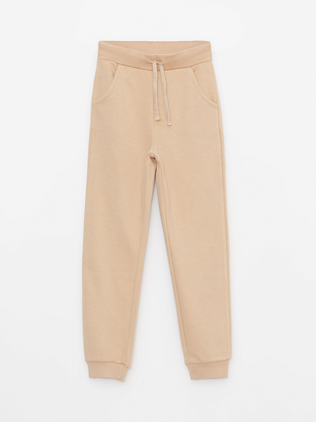 Bej Beli Lastikli Basic Kız Çocuk Jogger Eşofman Altı