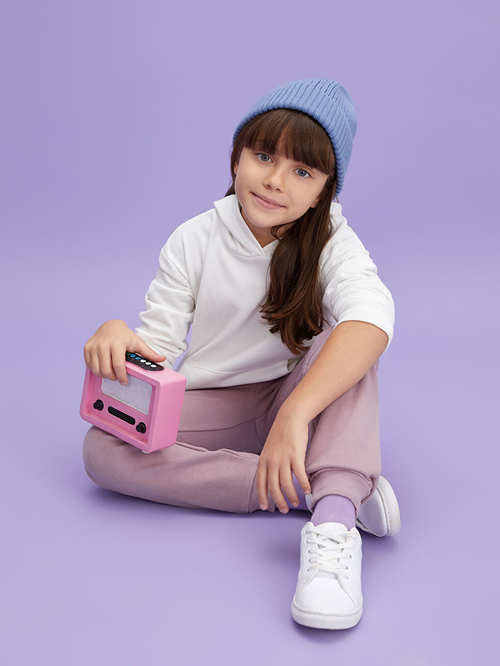 Lila Beli Lastikli Basic Kız Çocuk Jogger Eşofman Altı-1