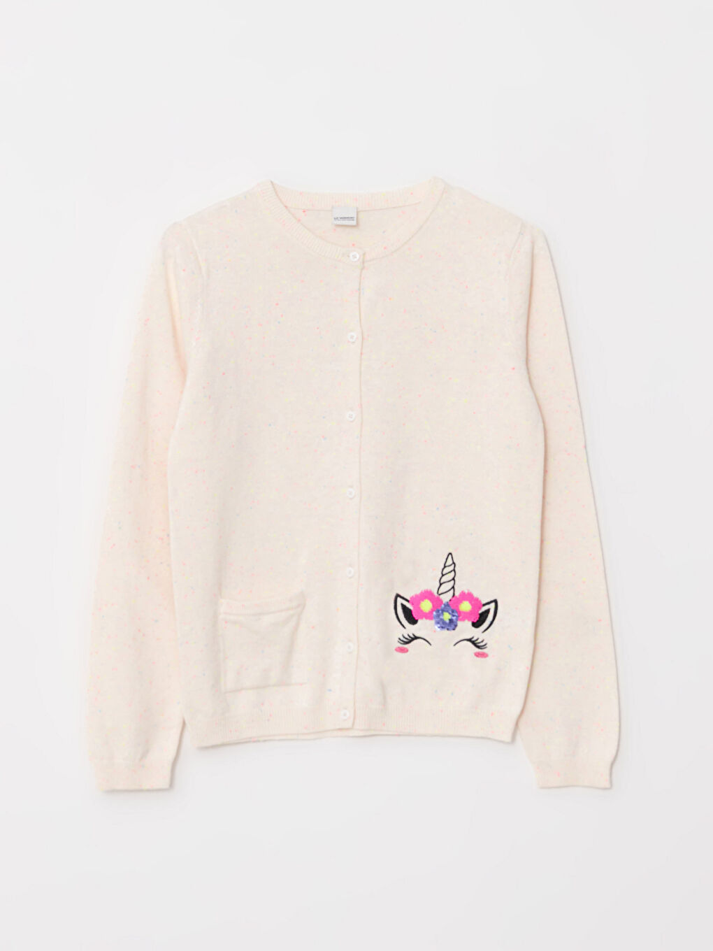 Crew Neck Embroidered Long Sleeve Girls' Knitwear Cardigan