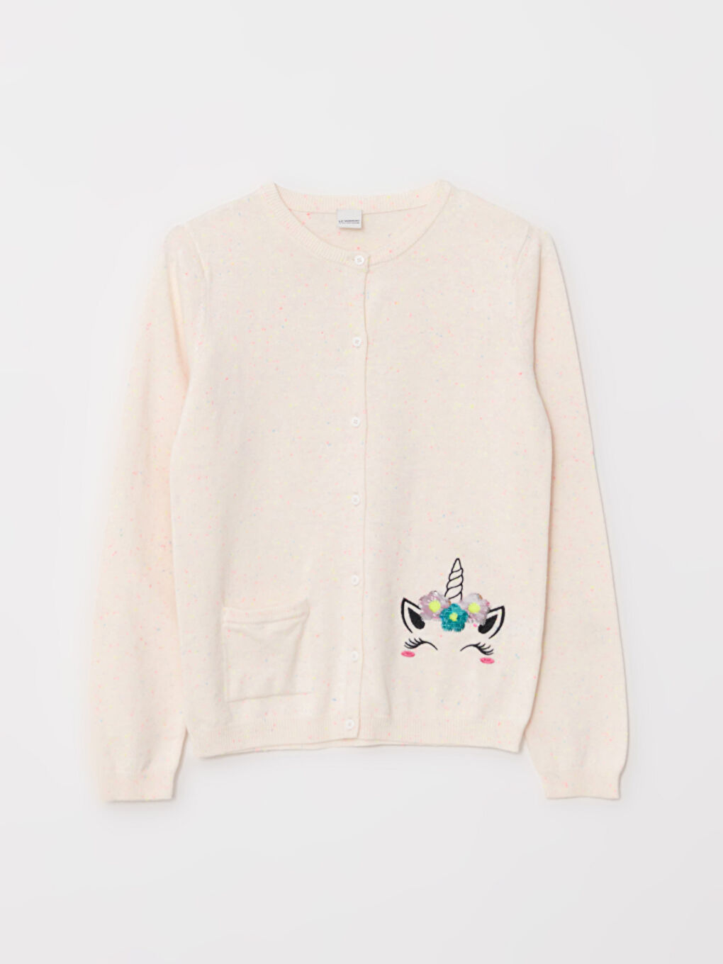 Crew Neck Embroidered Long Sleeve Girls' Knitwear Cardigan-1