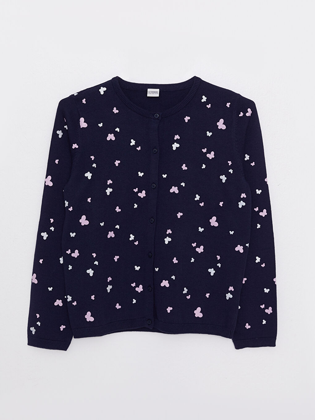 كارديجان تريكو بناتي كم طويل مطبوع برقبة دائرية