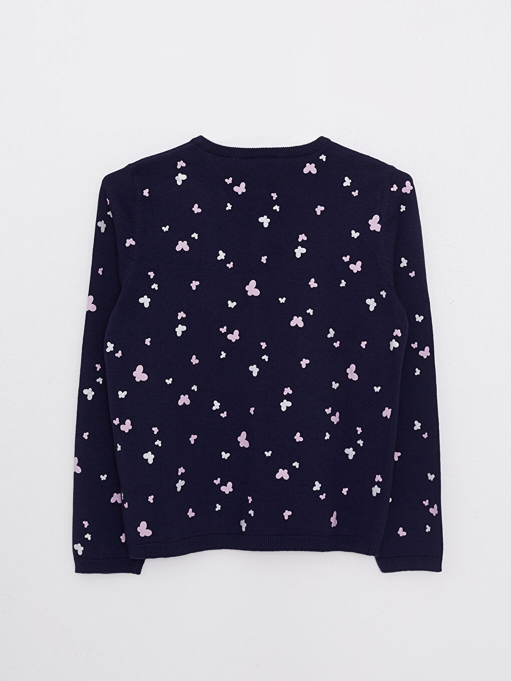 كارديجان تريكو بناتي كم طويل مطبوع برقبة دائرية-1