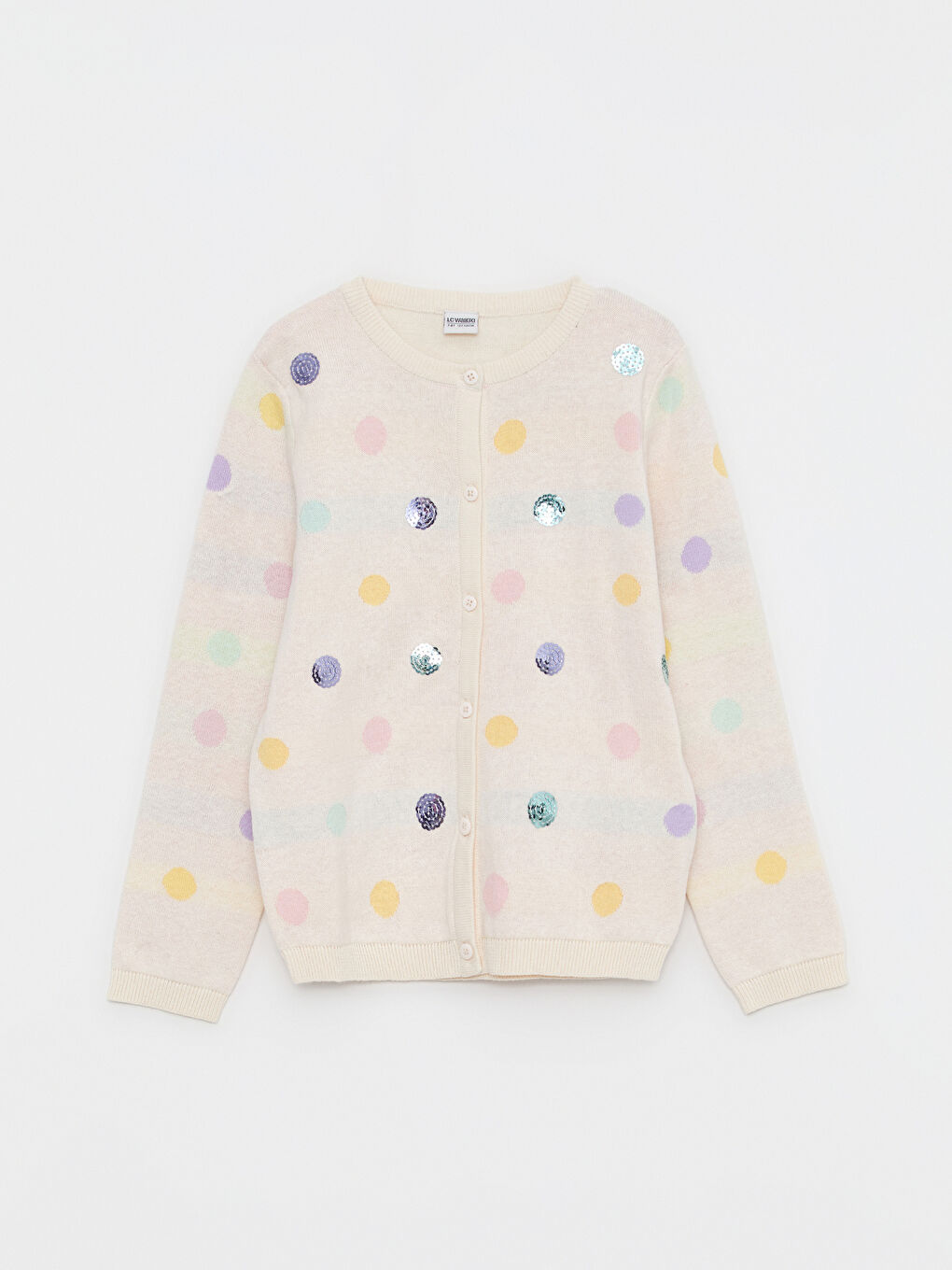 Crew Neck Patterned Long Sleeve Girls' Knitwear Cardigan