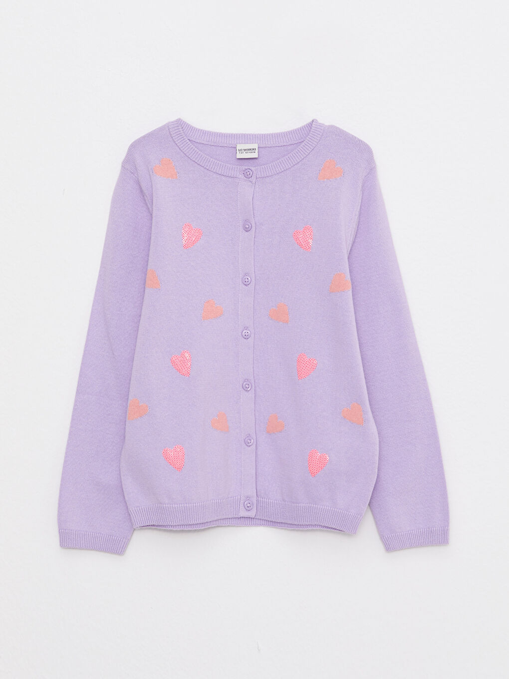 Crew Neck Patterned Long Sleeve Girls' Knitwear Cardigan