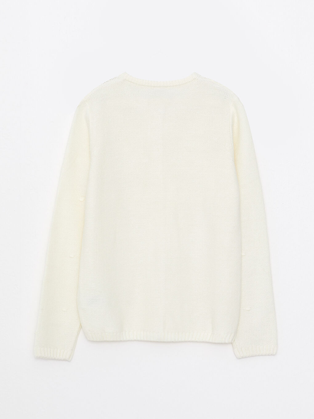 Crew Neck Self Patterned Long Sleeve Girl Tricot Cardigan-1