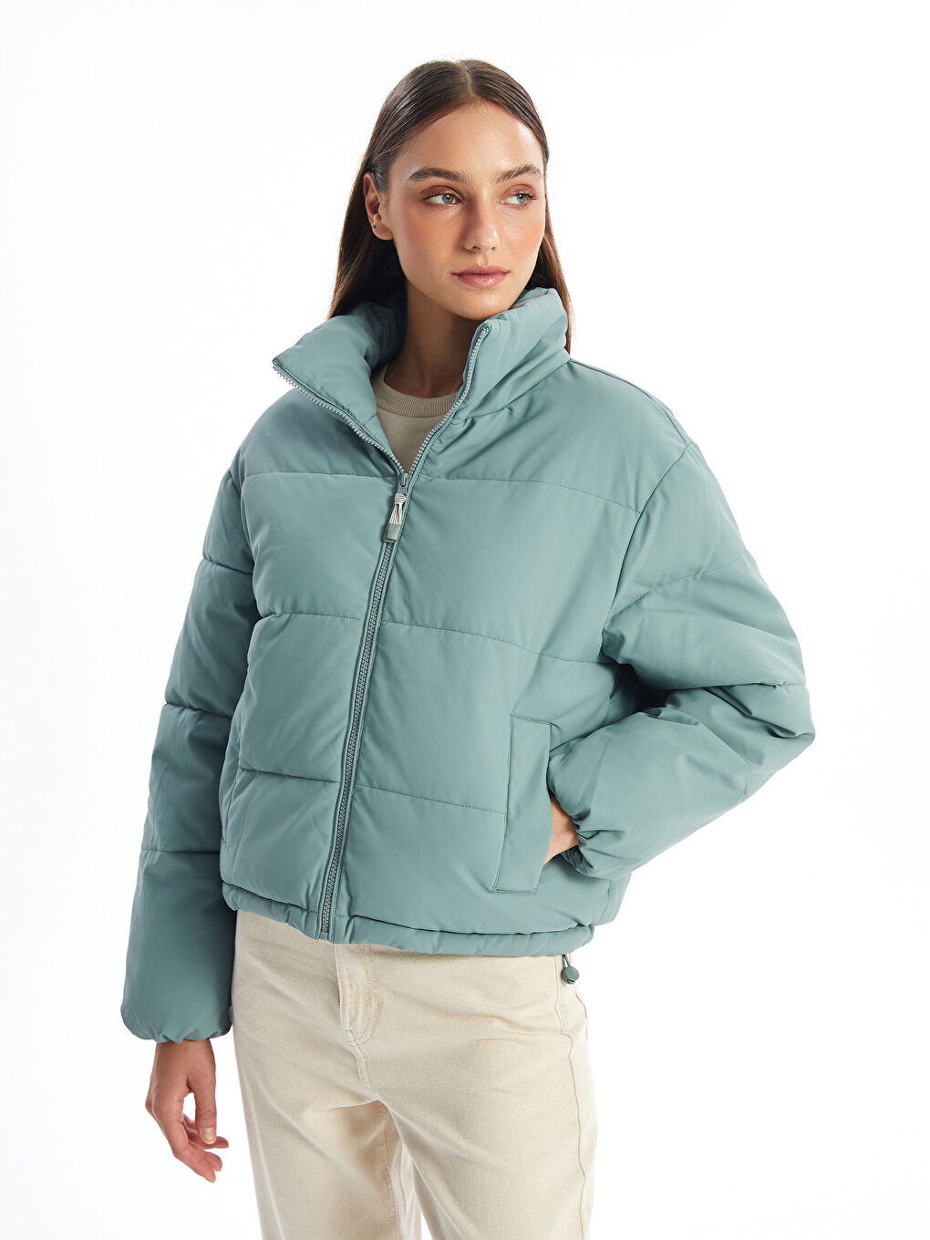 Geacă Matlasată cu Guler Tip Pâlnie pentru Femei