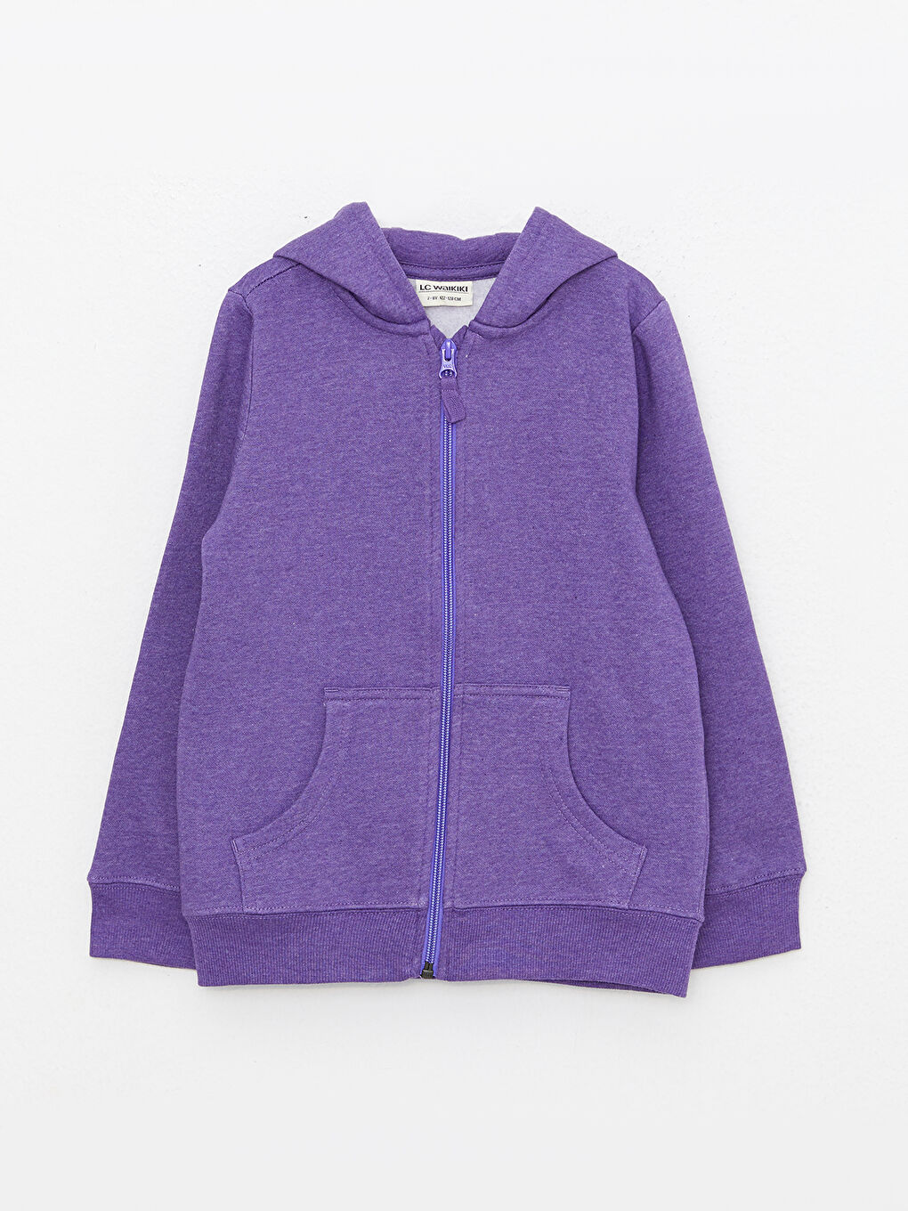 LCW Kids Mor Melanj Kapüşonlu Basic Uzun Kollu Kız Çocuk Fermuarlı Sweatshirt - 2