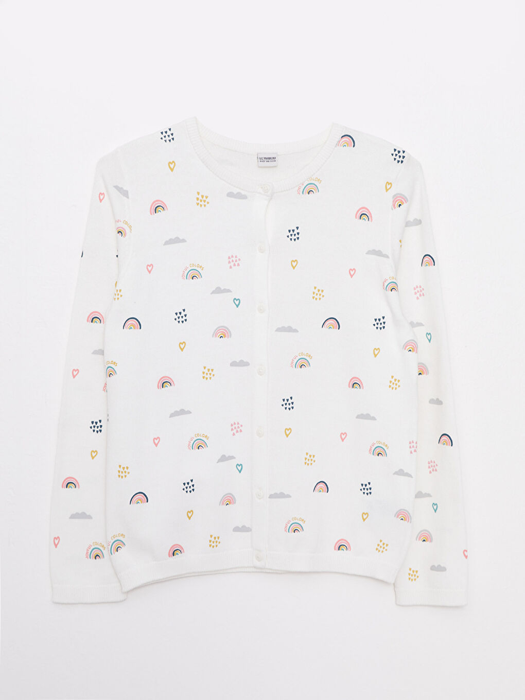 Crew Neck Patterned Long Sleeve Girls' Knitwear Cardigan