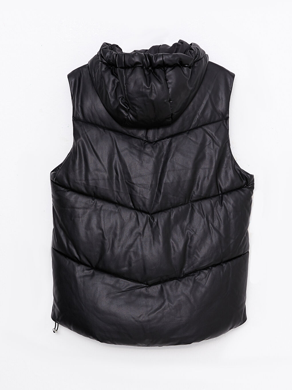 Siyah Kadın Kapüşonlu Düz Şişme Yelek-7