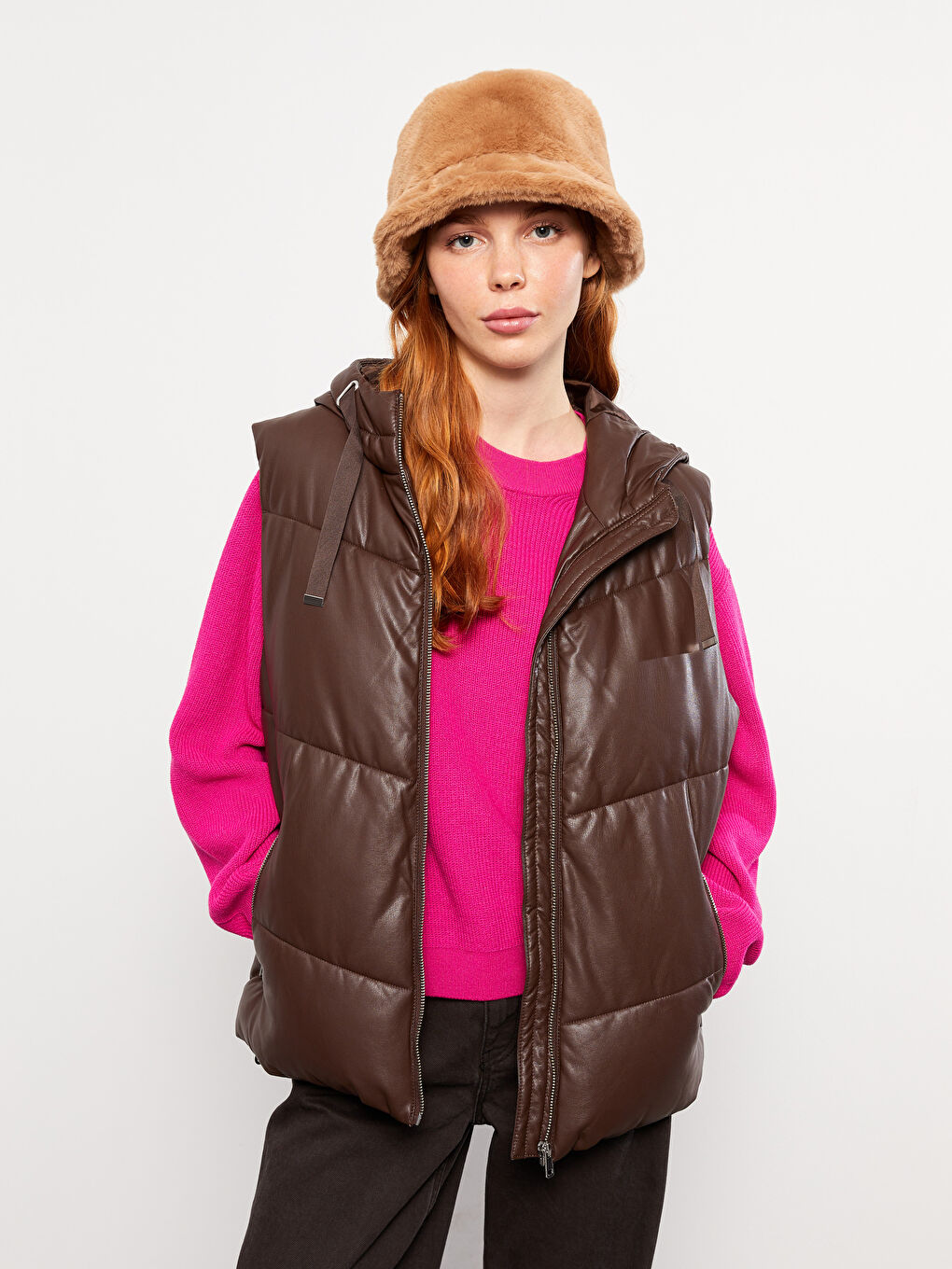 Women's Hooded Plain Puffer Gilet-1