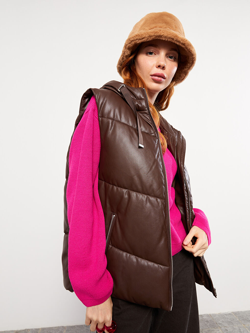 Women's Hooded Plain Puffer Gilet-2