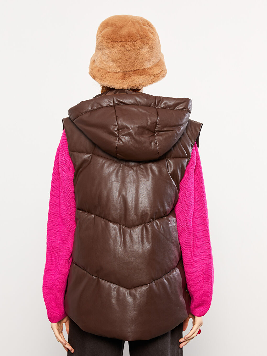 Women's Hooded Plain Puffer Gilet-5