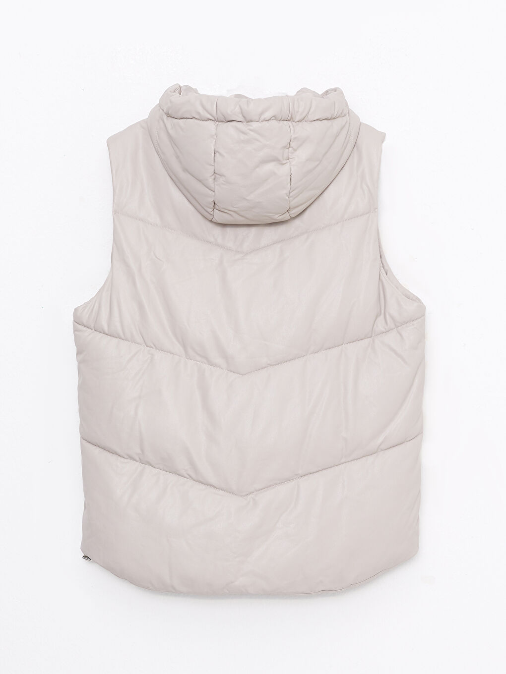 Ekru Kadın Kapüşonlu Düz Şişme Yelek-7