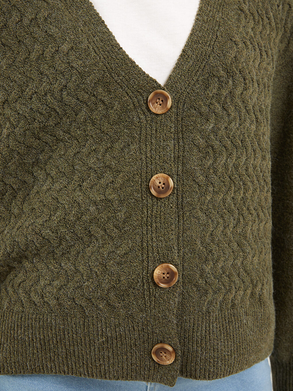 V-Neck Self Patterned Long Sleeve Women's Knitwear Cardigan-3