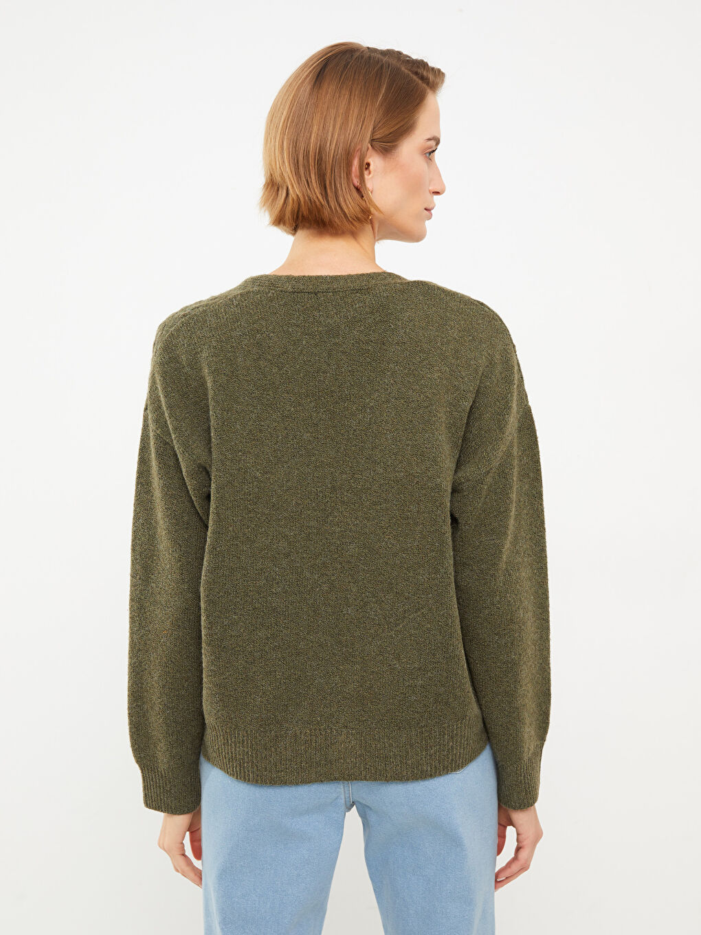 V-Neck Self Patterned Long Sleeve Women's Knitwear Cardigan-4