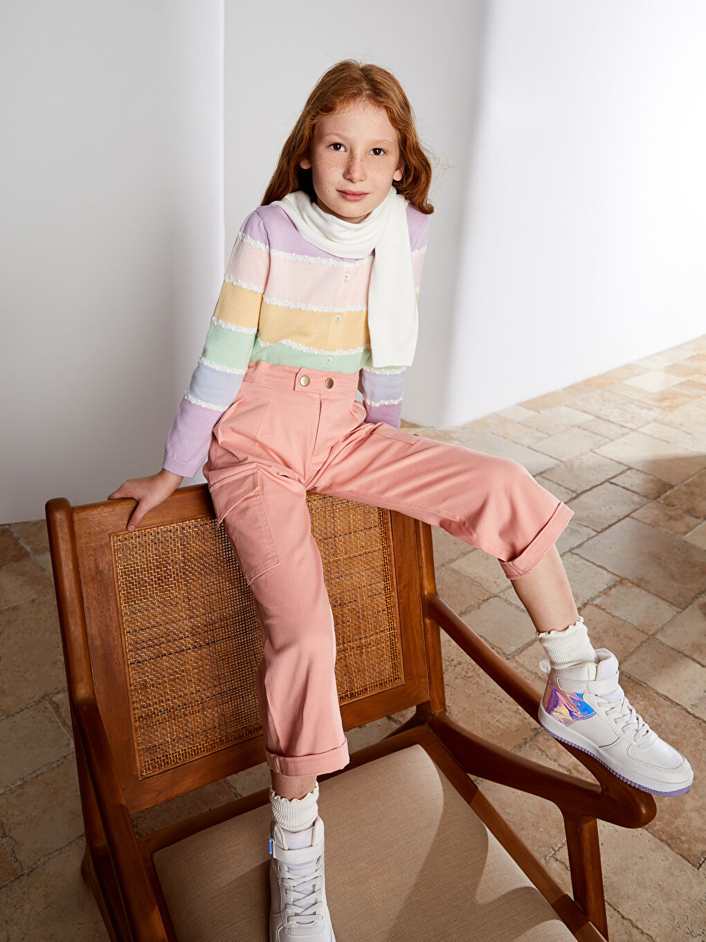 Karışık Bisiklet Yaka Renk Bloklu Uzun Kollu Kız Çocuk Triko Hırka-2