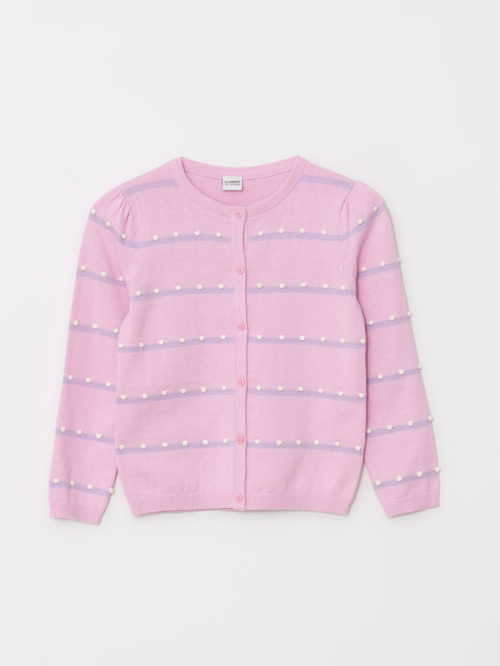 Дөңгелек жағалы жолақты ұзын жең қыз трикотаж кардиган