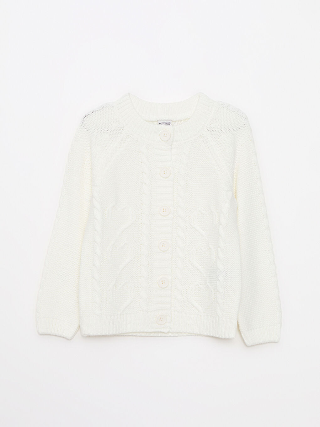 LCW Kids Crew Neck Braided Patterned Long Sleeve Girl Tricot Cardigan -W20789Z4-R9J