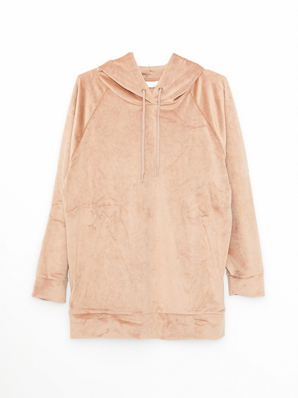 Kahverengi Kapüşonlu Düz Uzun Kollu Kadife Kadın Pijama Üst-4