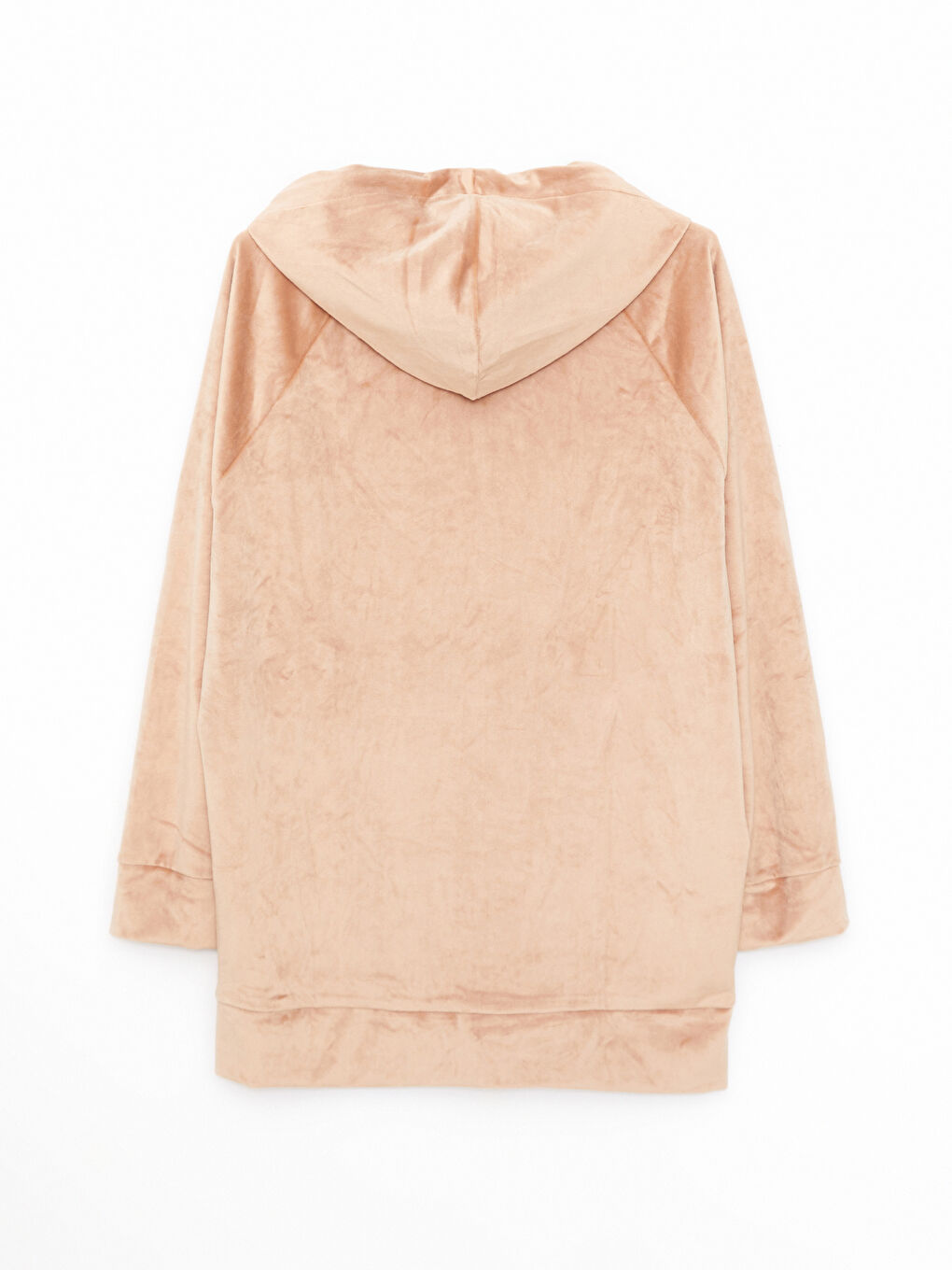 Kahverengi Kapüşonlu Düz Uzun Kollu Kadife Kadın Pijama Üst-5